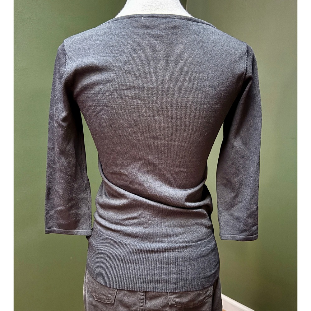 White House Black Market V-Neck 3/4 Sleeve Black Top Women's XS